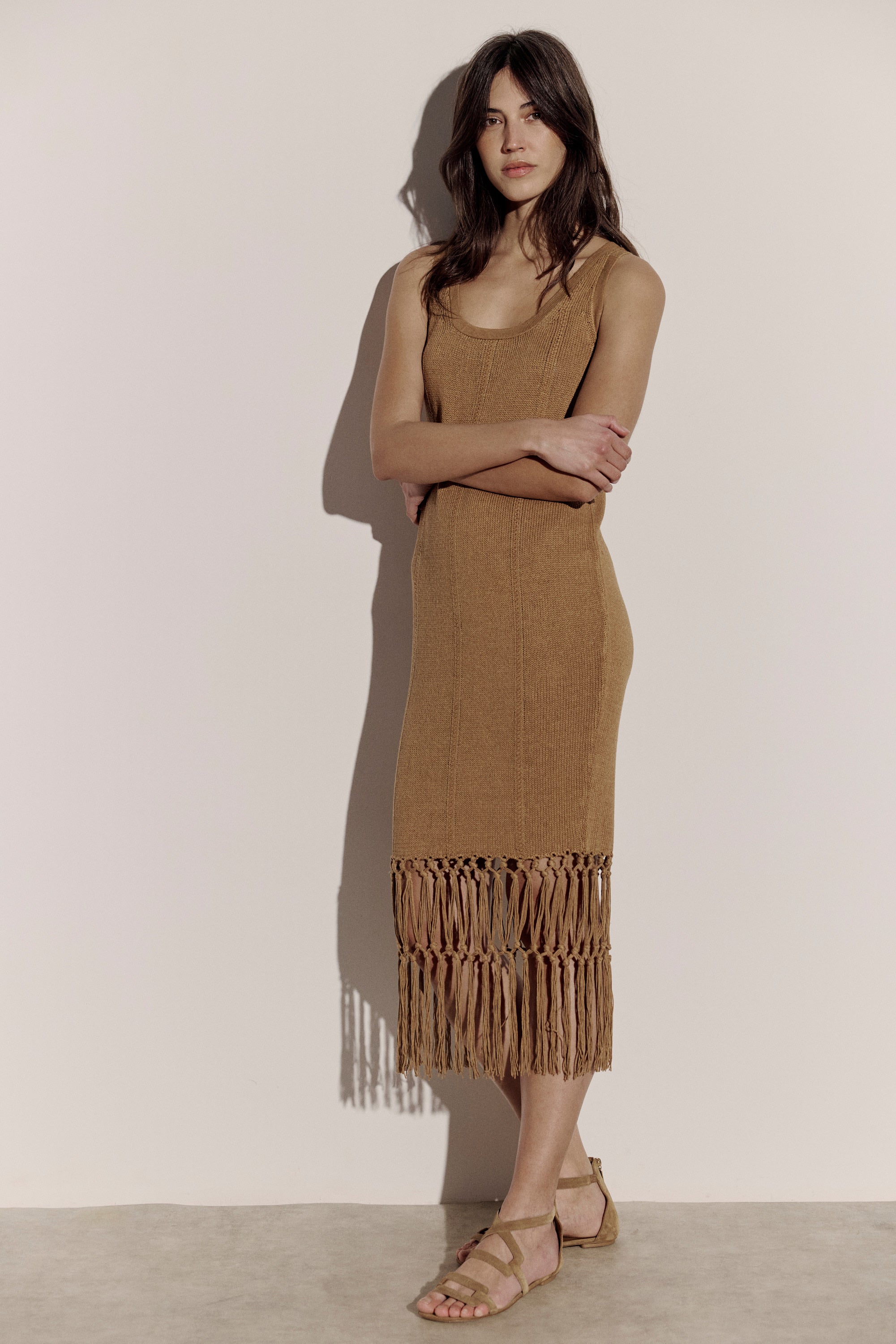 Plain Fringed Mesh Dress