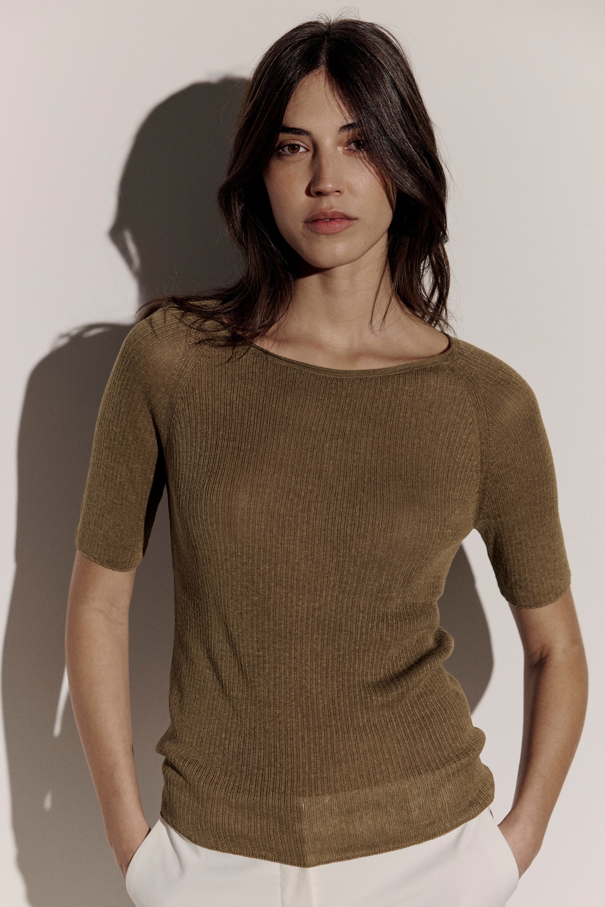 Boat Neck Knit T-Shirt