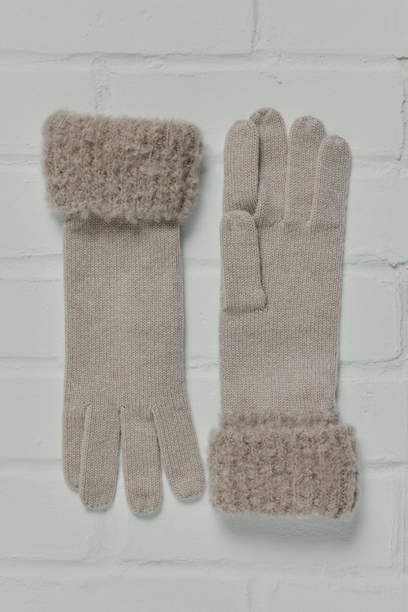 Gants en cachemire avec poignets en cachemire et soie bouclés TEDDY