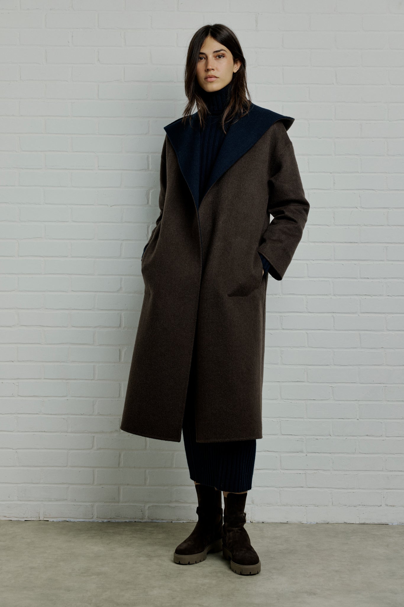 BILLIE Reversible two-tone double cashmere long coat