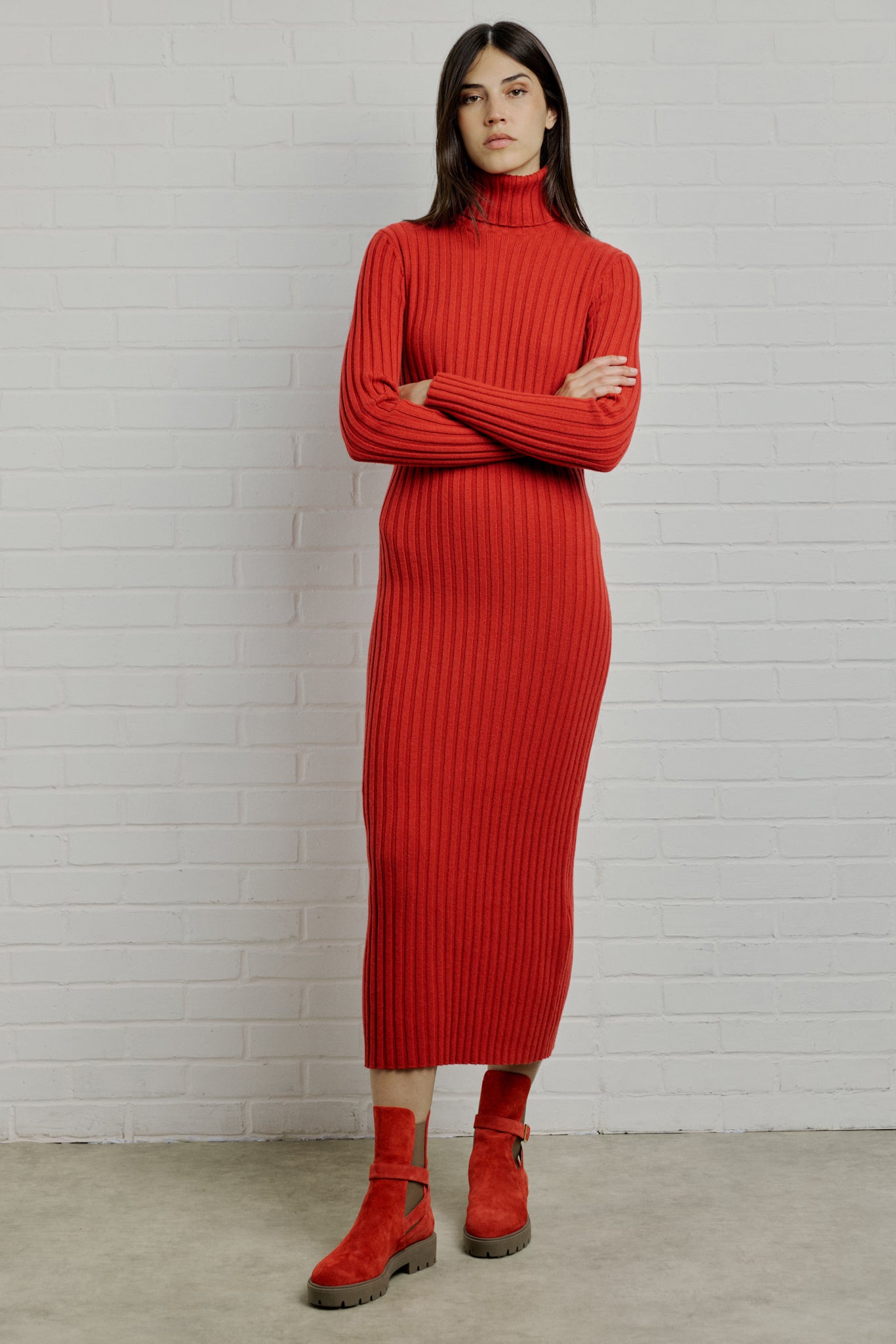 WOMEN Flat ribbed cashmere long dress