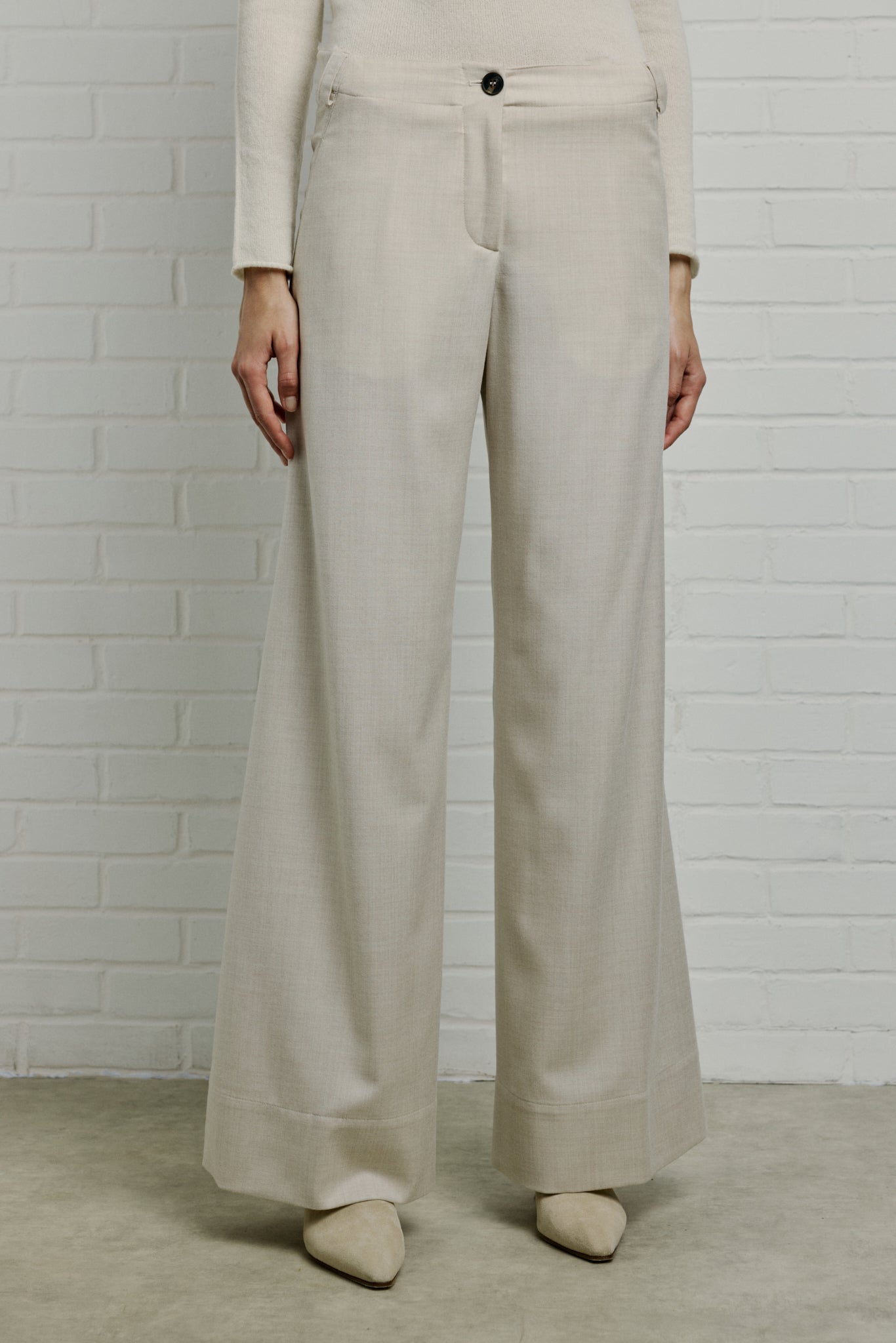 MARICA Stretch satin virgin wool wide leg pants