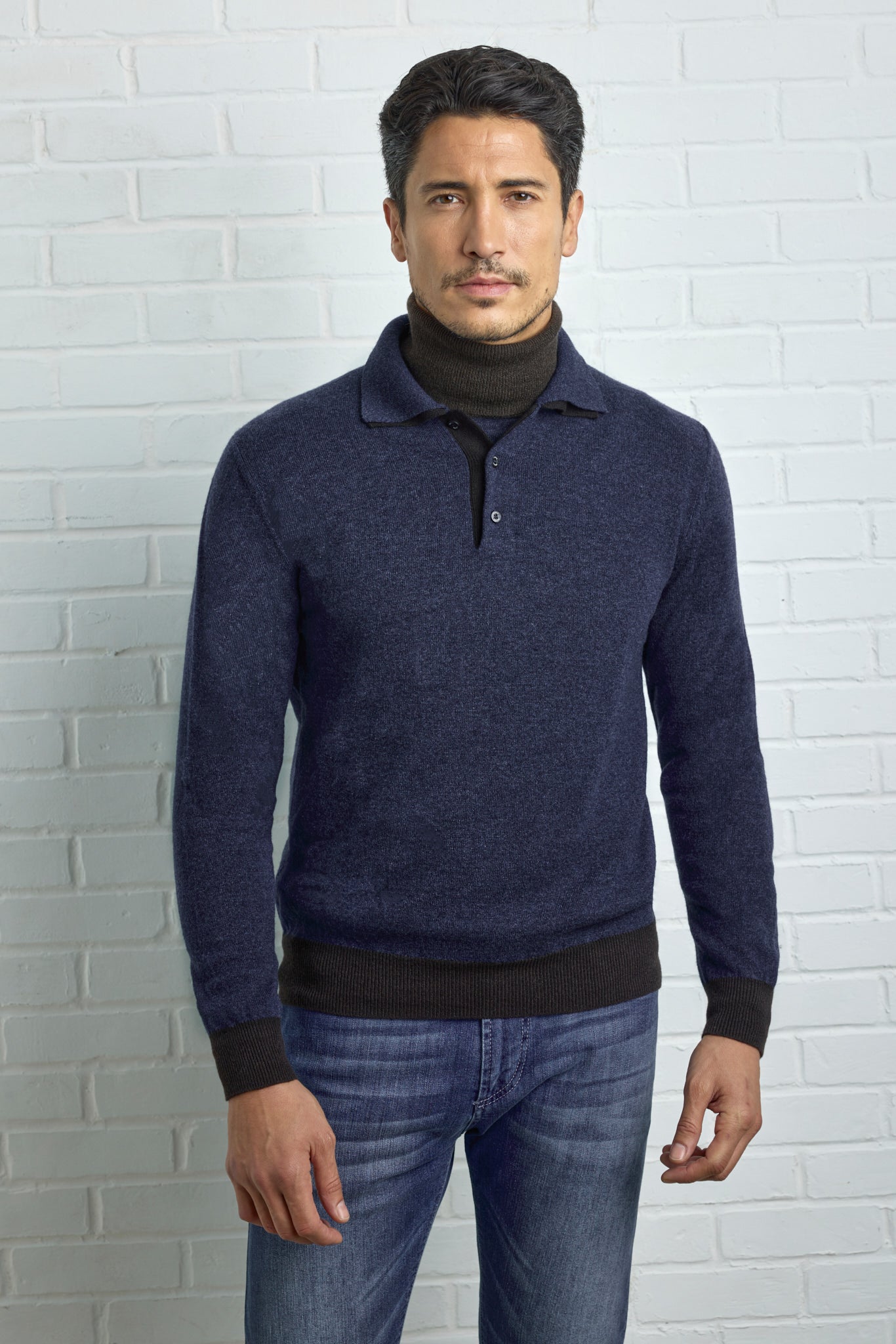 Two-tone double polo collar sweater in Ultimum cashmere®