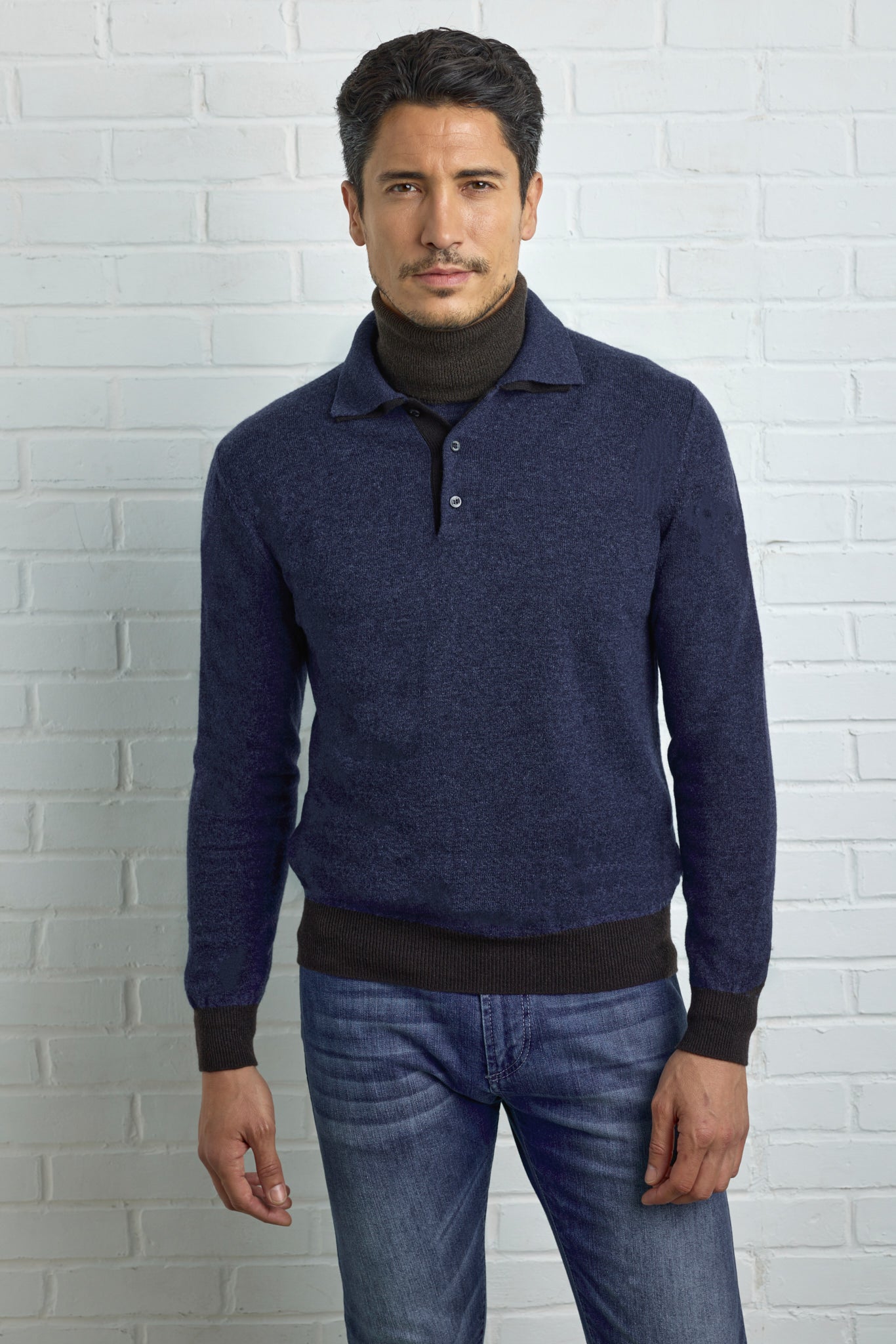 Two-tone double polo collar sweater in Ultimum cashmere®