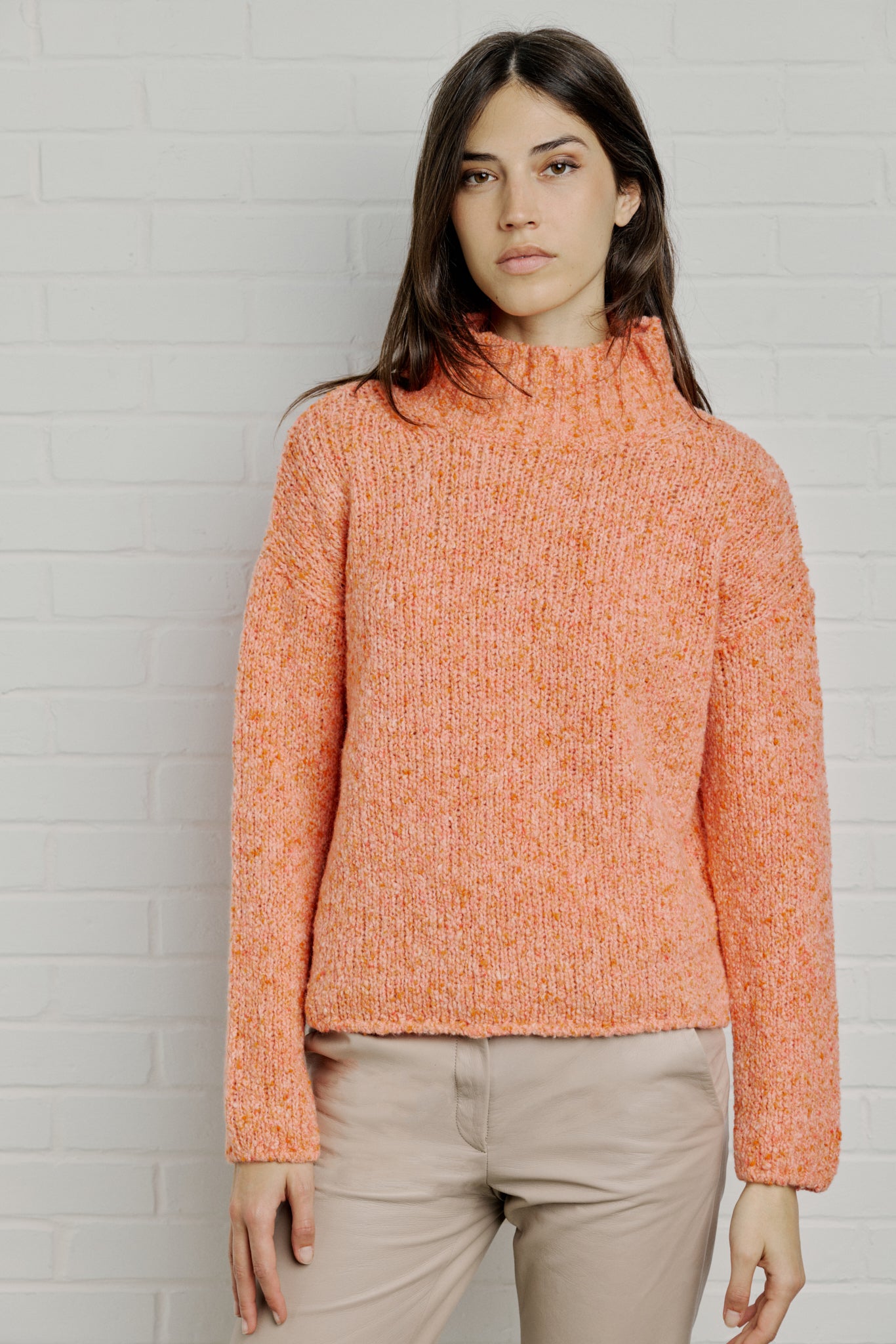 SOFTY Heathered cashmere funnel neck sweater