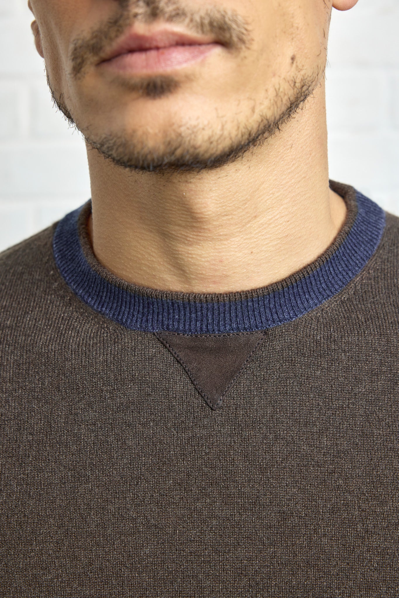 PARICOLLO Two-tone crewneck sweater in Ultimum cashmere® and ultra light suede inserts