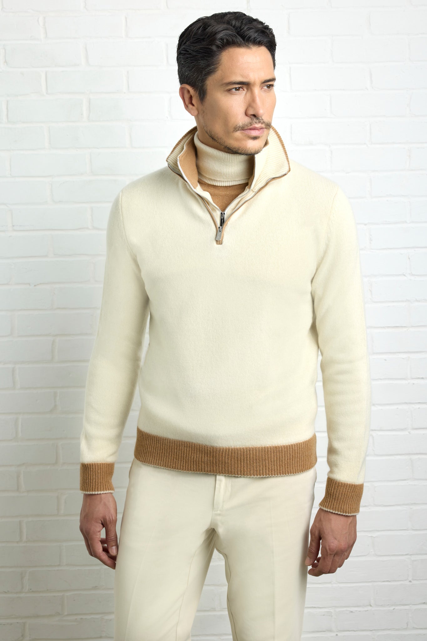 EVER Two-tone double zipped high collar sweater in Ultimum cashmere®