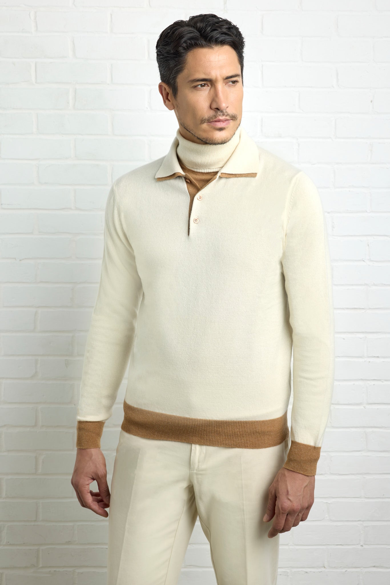 Two-tone double polo collar sweater in Ultimum cashmere®