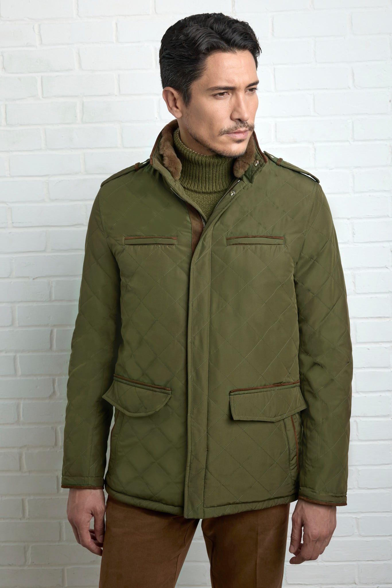 DONALD Parka with shoulder pads in quilted effect silk nylon with mink collar and Ultimum cashmere® lining