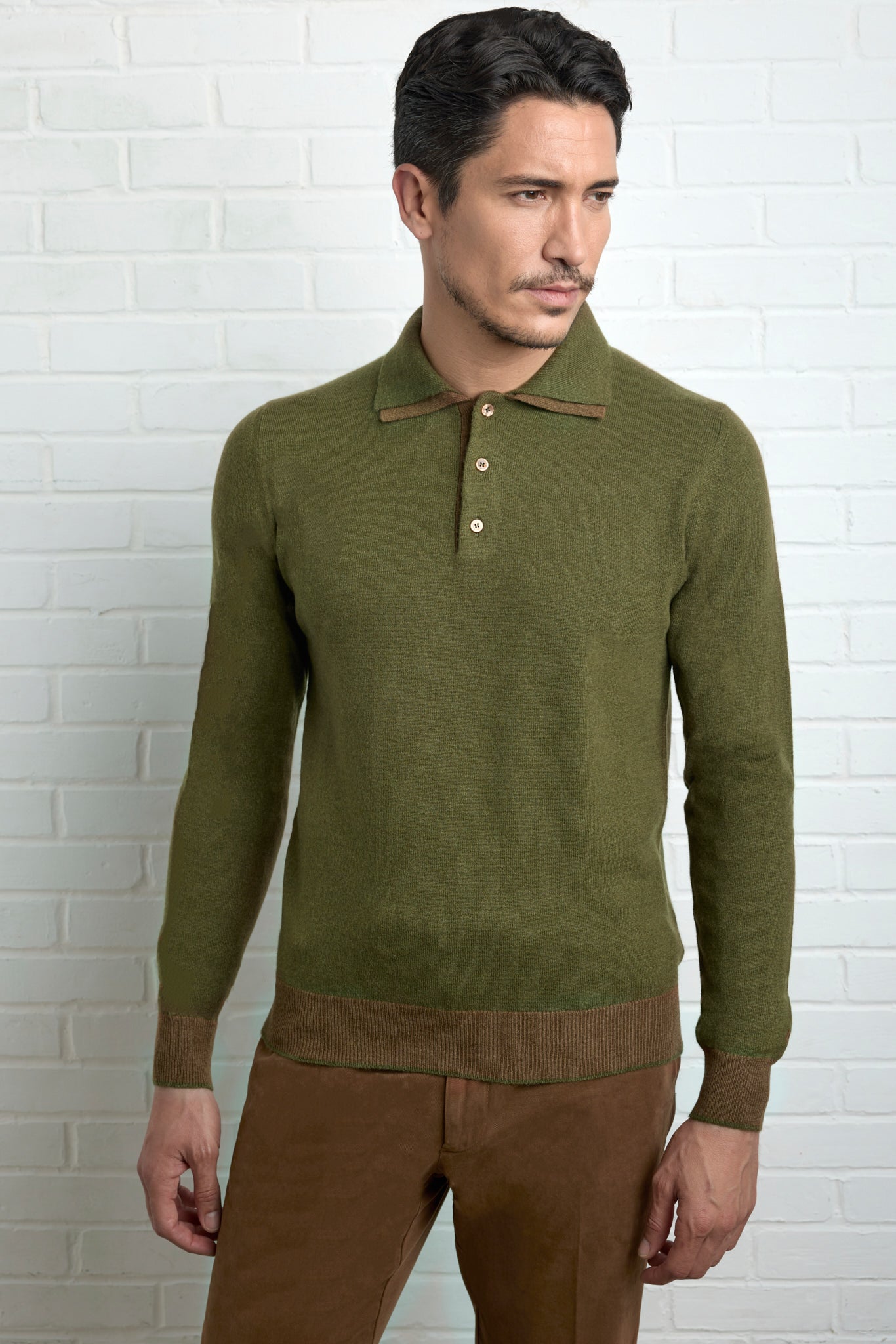 Two-tone double polo collar sweater in Ultimum cashmere®